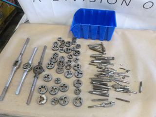 Assortment of Tap and Dies, C/w Bin (F-1)