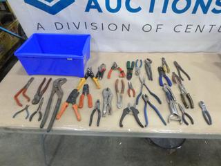 Assortment of Pliers, Cutters, Vise Grips and More, C/w Bin  (F-1)