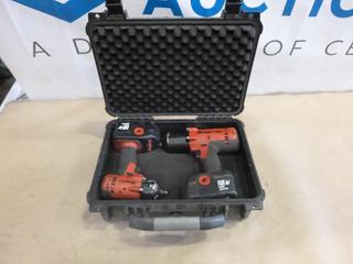 Snap On 3/8 In. and 1/2 In, Cordless Impacts, C/w Carrying Case (F-1)