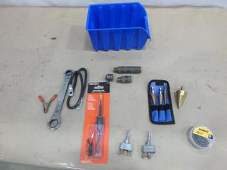 Blue-Point Bushing Driver, Circuit Tester, Toggle Switches, Screw Driver Bits and More, C/w Bin (F-1)