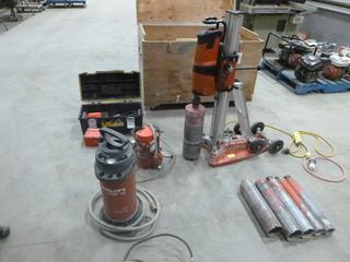 Hilti DD200 Pro 3 Speed Core Drill c/w (6) Core Bits, Vacuum Pump, Seal Base For Vacuum Rig (Wall Mount), Hilti T10 Pressure Tank, Accessories, Electrical Plug Adapters, Rolling Wood Storage Case, 110V (H)