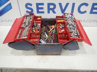 Beach Tool Box and Qty of Assorted Hand Tools, Box: 18 In. x 10 In. x 13 In., c/w Wrenches, Sockets, Extensions, Knives, Pliers, Etc. (T-3-2)