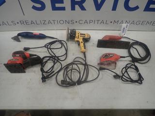 DeWalt Disc Sander, (2) Black & Decker Sanders, Heat Gun, RYOBI Sander (E-1)