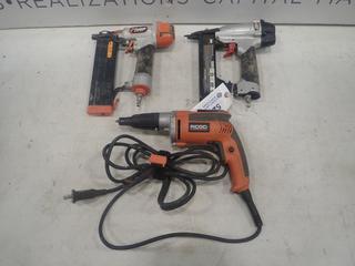 (1) Ridgid R6000 Screw Gun, (1) Porter Cable Model NS150C Narrow Crown Stapler, (1) Paslode Lite Line Stapler  (E1)