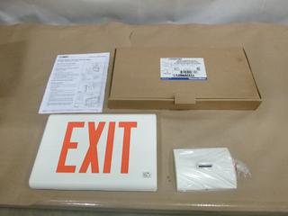 (6) Unused Lumacell Genesis Series - Die Cast LED Ext Signs, Part LER850UWH, Wall Mount or Hanging, AC, AC/DC, Self Powered and Nexus, 13 In. x 9 In. x 2 In. (J-1-1)