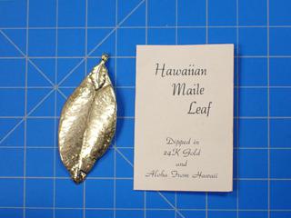 Hawaiian Maile Leaf Dipped In 24K Gold, Can Be Worn As A Pendant, Size *Note: Unable to Verify Authenticity* (Office)