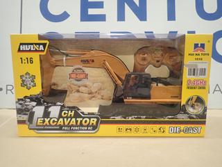 Unused Hulna 15 CH1.14th Metal Remote Control Excavator,  Super Die Cast, C/w Remote Control, USB Charging Cable,  6  Volt Battery (F-2)