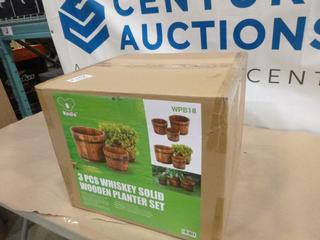 Unused 3 Pc. Whiskey Solid Wood Planter Set (K32)