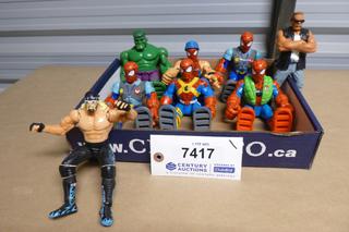 Assortment of Action Figures, Includes (5) Spiderman, (1) Hulk, (1) Hulk Hogan, (1) Paul SR. Talking Figure (Upstairs)