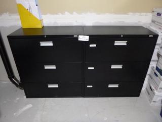 (2) Staples 3-Drawer Filing Cabinets, 36 In. x 18 In. x 41 In. *Located Offsite at 5013 48 St, Stony Plain, For Viewing and More Information Contact Al at 587-982-5353, Must Have Paid In Full Invoice For Removal, No Payments Accepted On Site* **Buyer Responsible For Loadout**