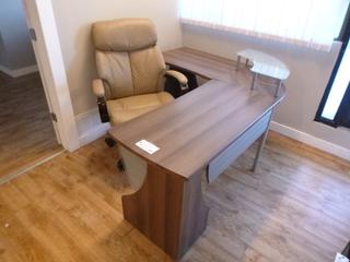 L-Shaped Desk w/ Lazboy Swivel Chair, 66 In. x 23 1/2 In. x 29 1/2 In. *Located Offsite at 5013 48 St, Stony Plain, For Viewing and More Information Contact Al at 587-982-5353, Must Have Paid In Full Invoice For Removal, No Payments Accepted On Site* **Buyer Responsible For Loadout**