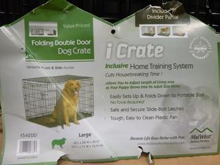 Unused iCrate Folding Double Door Dog Crate (P-2-2)