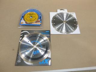 (1) Unused 7 In. Premium Segment Blade, (1) Unused Ceramic Stone Tile Blade, (1) Unused 4 In. Trdxell Blade *Note: All have 5/8 In. Arber (E-1)