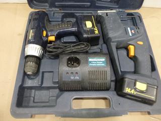 Mastercraft 14.4V Cordless Drill, C/w Cordless Reciprocating Saw, Charger and Case (E-1)