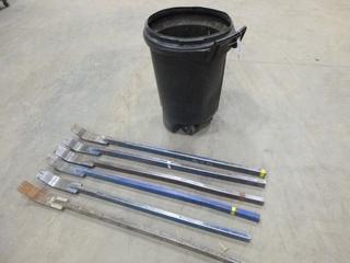 (6) 5 Ft. Wrecking / Pry Bars, C/w Garbage Pail on Wheels