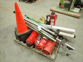 Assortment of Safety Supplies, Includes Pylons, Fire Extinguishers, Lock Boxes and Sign Holders