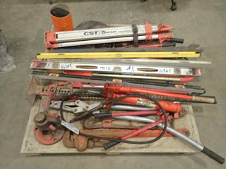 Qty of Assorted Tools, Bolt Cutters, Levels, Wrenches, Hand Pump