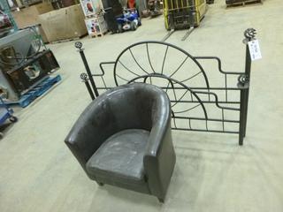 Arm Chair, C/w  Steel Head Board and Foot Board, Queen Size (58 1/2 In. Bolt Centre Line) *Note: No Side Rails* (Front of Tool Crib)