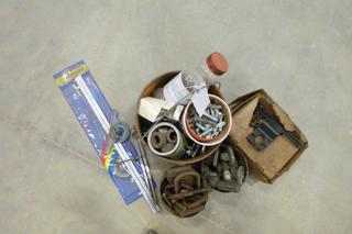 Assortment of Nuts, Bolts, Clamps, Protractors, Fittings, Grinding Disks (W12)