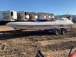 2001 Cougar MTR 22 Ft. Pickle Fork Boat c/w 300 Hours, 454 Magnum High Output 430 HP, 85 Hours On Rebuilt Motor in 2018, Engine Supplied By Mercury Racing Division, CMI Exhaust Manifolds, Exhaust is Switchable Through Hull For Performance Or Through Leg For Silence Mode At Flick Of Switch, Bravo Leg 1:26 Ratio Rebuilt By Mercury Racing in 2018, Water Cooled Gear Cluster On Top Of Leg And Has 26 Pitch Stainless Propeller, Nathan Marine Twin Hydraulic Steering, GPS Speed Monitoring With Recall, Foot Throttle Control, Tandem Trailer w/ New Tires, LED Lights, AM/FM CD Stereo, SN ZCZ221150101