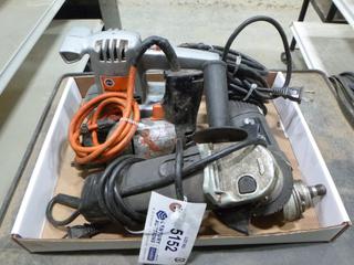 (2) Tielang SIM-ZU05-125B 125x6mm Angle Grinder, (1) Black and Decker Utility Finishing Sander, (1) Black and Decker Utility Drill *Note: Working Condition Unknown* (B2)