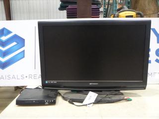Emerson LCD Flat Screen 32 In. Screen, Colour TV , Model C320EM9. S/N J39812143, C/w HD Upconversion DVD Player, Model 0NNDH300BUSB, Includes Remotes (G-1)