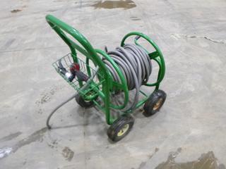 Professional Garden Hose Reel Cart w/ Commercial Grade Hose and (2) Hose Nozzles (Unknown Length)