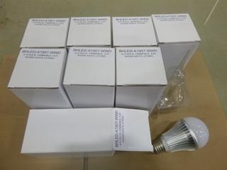 (8) Unused A19 LED Bulbs, Dimmable Warm White (2700K), 7W, E26 Base (D2)