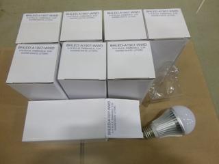 (8) Unused A19 LED Bulbs, Dimmable Warm White (2700K), 7W, E26 Base (D2)