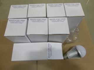 (8) Unused A19 LED Bulbs, Dimmable Warm White (2700K), 7W, E26 Base (D2)