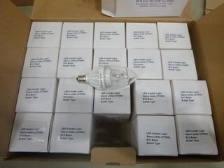(20) Unused LED Candle Light Bulbs, 3W, Warm White (2700K) , E12 Base Bullet Type (D2)