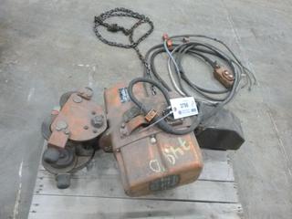 Kito Electric Chain Hoist c/w Beam Trolley, 1 Ton Capacity, 115 Volts, Single Phase, 60 Hz, 0.73 HP, 12.1 Amps (S-4-3)
