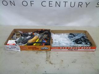 Qty of Assorted Hand Tools, Includes Wrenches, Pliers, Measuring Tape and More, C/w Hardware Box (C-2)