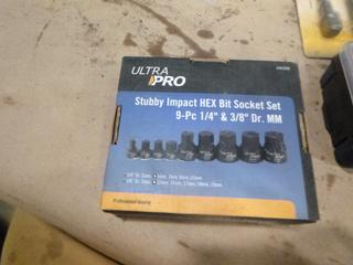 Unused Power Fist 3-Piece Power Extension Bar Set, Ultra Pro Stubby Impact HEX Bit Socket Set, *Note: Incomplete*, Screwdriver Bit and Nut Driver Set, *Note: Incomplete* (C-1)