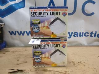 (2) Unused Security Lights c/w 70 Watt, 9X9 In., High Pressure Sodium (C-1)
