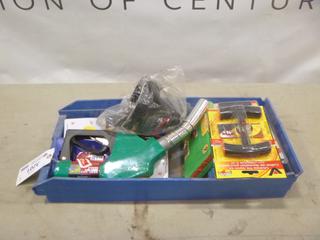 Qty of Assorted Automotive Items Including Diesel Shut Off Nozzle 1-3/16 In. Spout, Screw Driver Type Tire Valve Cap,  8 pc. Tubeless Tire Repair Kit, PSI Gauge and More *Note: Bin Not Included* (F1)