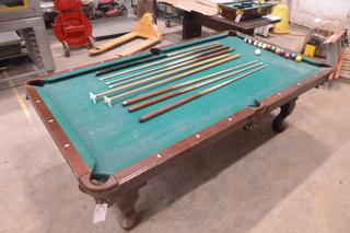 Olhausen Pool/Billiards Table, 88 In. x 44 In. x 32 In., Includes Cues, Bridges, Cue Ball And 12 of 15 Pool Balls