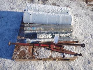 (2) Rolls of Rubber/Tar Ice and Snow for Roofing, (5) Rolls of 1/2 In. Wire Mesh w/ Metal Stand