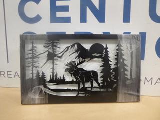 (1) Mountain Scene w/ Moose Silhouette, 11.75 In. x 21 In. (Upstairs)