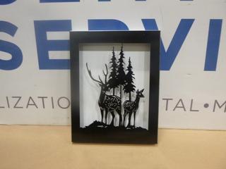 (1) Three Trees Two Deer Shadow Box Laser Cut Picture, 9 In. x 12 In. (Upstairs)