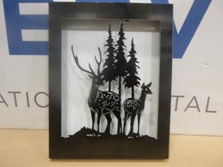 (1) Three Trees Two Deer Shadow Box Laser Cut Picture, 9 In. x 12 In. (Upstairs)