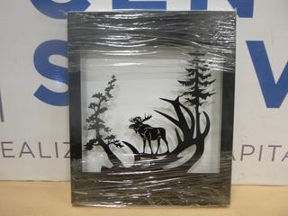 (1) Moose and Spruce Shadow Box Laser Cut Picture, 12.75 In. x 15 In. (Upstairs)