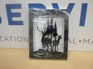 (1) Three Trees Two Deer Shadow Box Laser Cut Picture, 9 In. x 12 In. (Upstairs)