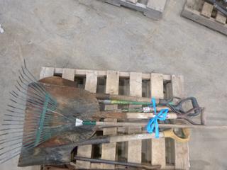Qty of Lawn and Yard Tools, Includes Shovel and Rakes