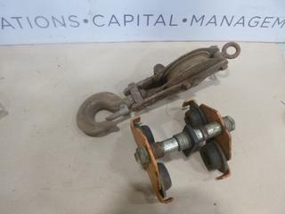 (1) Power Fist 1/2 Ton Beam Trolley, (1) Pulley w/ Hook