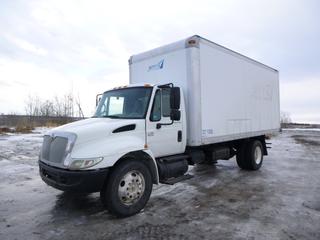 2005 International 4300 SBA 4x2 Van Truck, 20 Ft. Box, Diesel Engine, S/A Dually Rears, A/T, A/C, Showing 464,756 KMS, 17,376 Hrs, 11R22.5 Tires, 254 In. WB, VIN 1HTMMAAMX5H138945 *Note: ABS Light On, Side Cube Door Doesn't Open, Driver Door Doesn't Open From Inside, Interior Cube Damage*