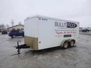 17 Ft. Royal Cargo Enclosed Trailer c/w Shelving, (3)ST205/75R15 (1)19.5/75R14 Tires, 2 5/16 In. Ball *Note: VIN OBL*