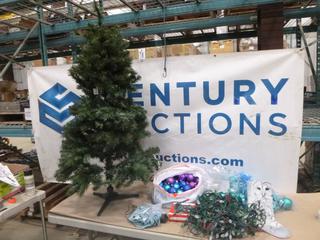 5 Ft. Christmas Tree, C/w Box of Decorations, Lights, Star, Ornaments and More (L-2-1)