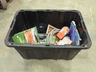 Tote Containing Camping Gear, Flashlights, Rain Gear (L-3-2)