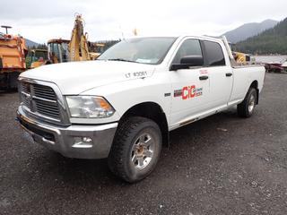 2012 Dodge Ram 2500 Heavy Duty SLT Crew Cab Pickup Truck C/w Hemi 5.7L Engine, 8-Cylinder, A/T, 4X4 And IOR Aluminum Headache Rack w/ Flasher. Showing 91,155kms. VIN 3C6TD5JT8CG333061